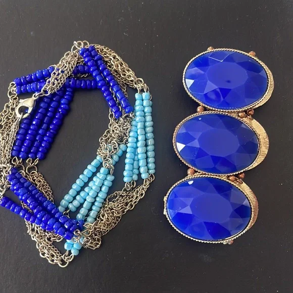 Stunning Cobalt Blue and Gold Beaded Necklace‎ and Bracelet set - Picture 2 of 7